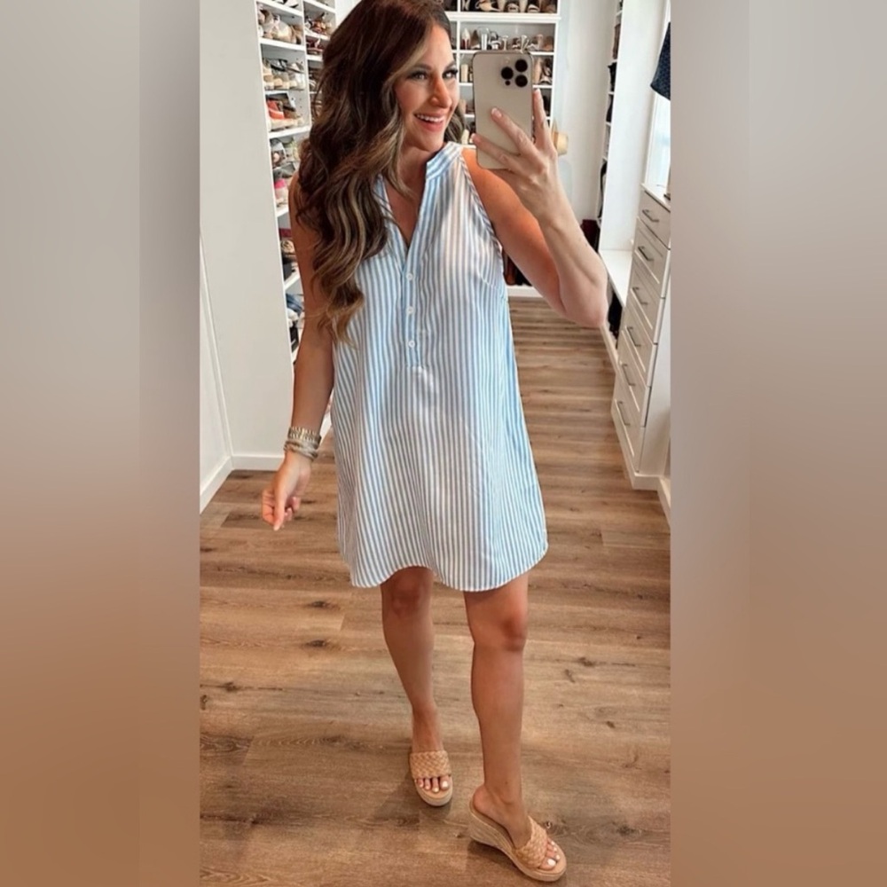 Cupshe Light Blue and White Striped Sleeveless Mini Dress